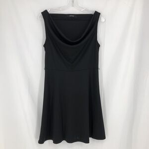 Express L Black Drape Neck Knee Length A-Line Dress Sleeveless
